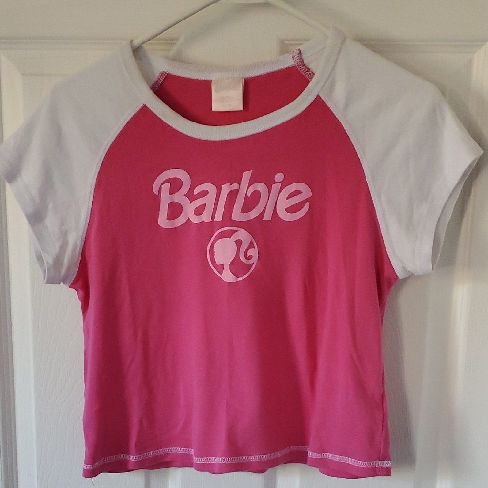 Barbie Women's Pink & White Crop Top XL